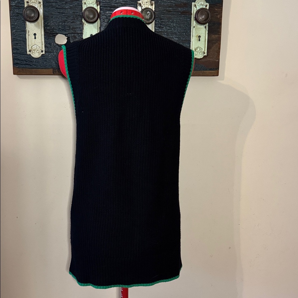 Babaton Sherman Black Knit V-Neck Sleeveless Relaxed Fit Sweater with Green Trim - Picture 14 of 16